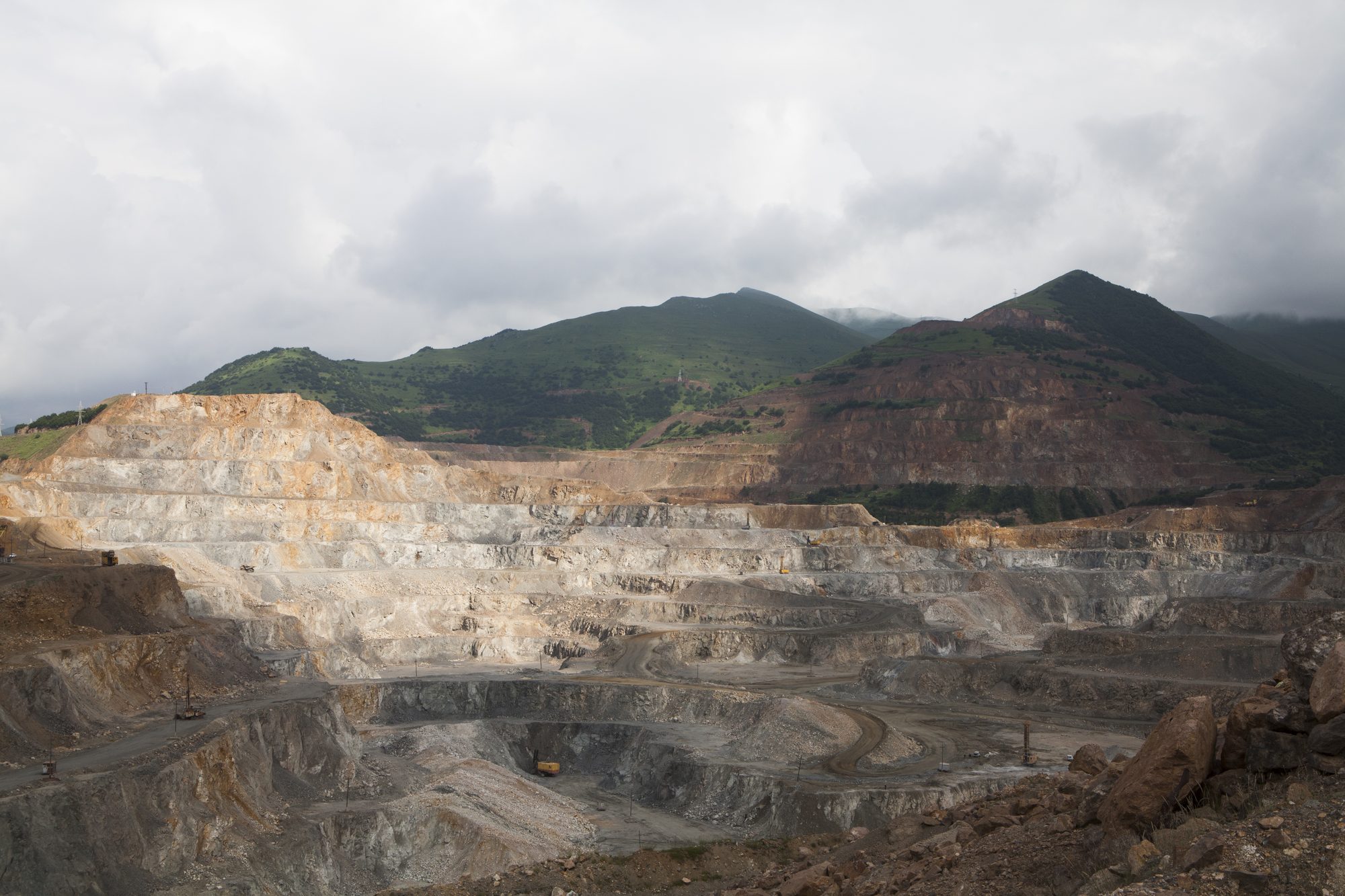 Terraced open-pit copper and molybdenum mine at Kajaran, Syunik